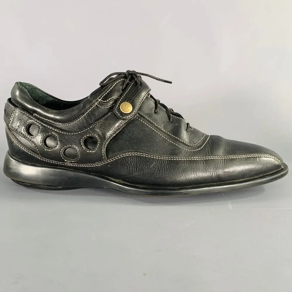COLE HAAN Size 9.5 Black Contrast Stitch Leather Lace-Up Shoes